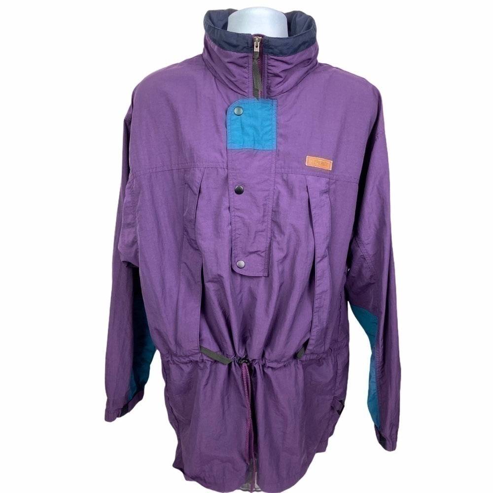 Canvasback Vintage Half Zip Long Hooded Jacket Unisex XL‎ Purple Blue Pullover
